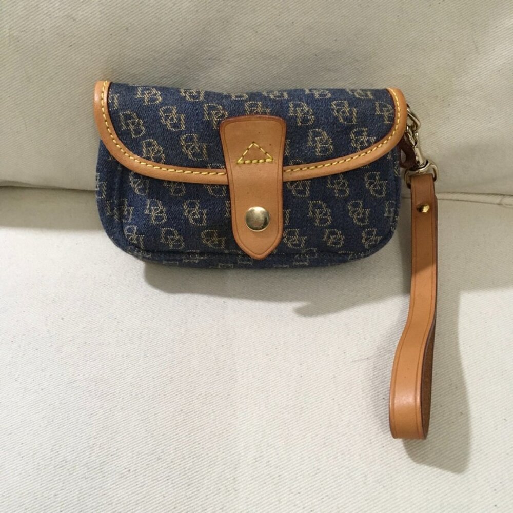 Dooney & Bourke Signature Print Blue Denim Mini Wristlet